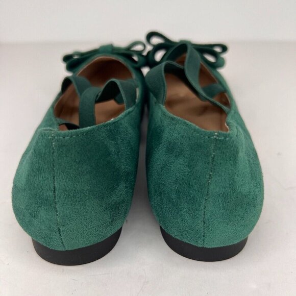 Womens Green Elastic Crisscross Bowknot Slip-On SuedeLook Size 8 Ballet Flats - Picture 5 of 9